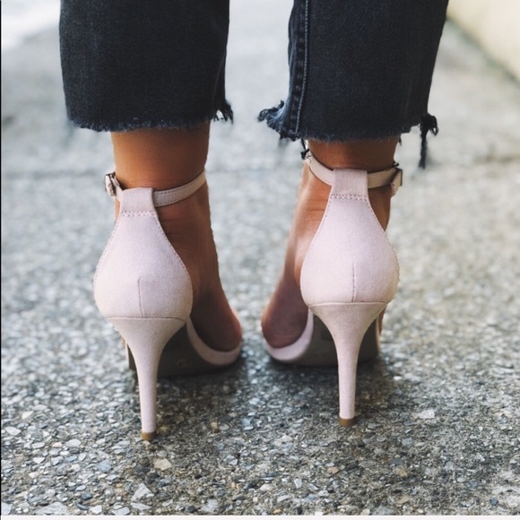 🆕Lennon Nude Vegan Suede Thin Ankle Strap Heels - Picture 5 of 8